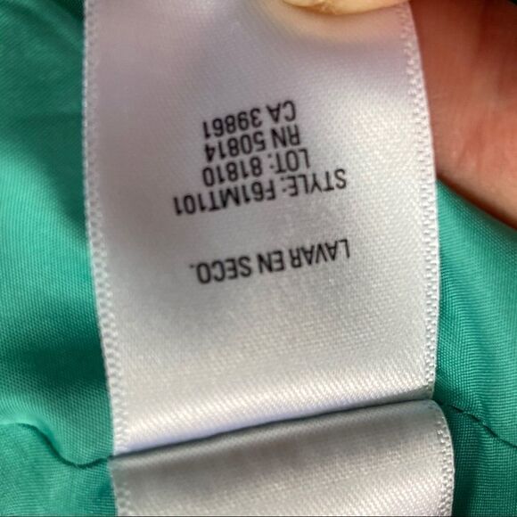 Tahari teal snap button closure ruffle neck - Picture 6 of 6